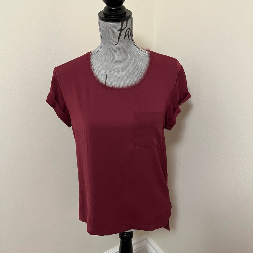 Rag & bone Burgundy High/Low Scoop Neck Top, XS
